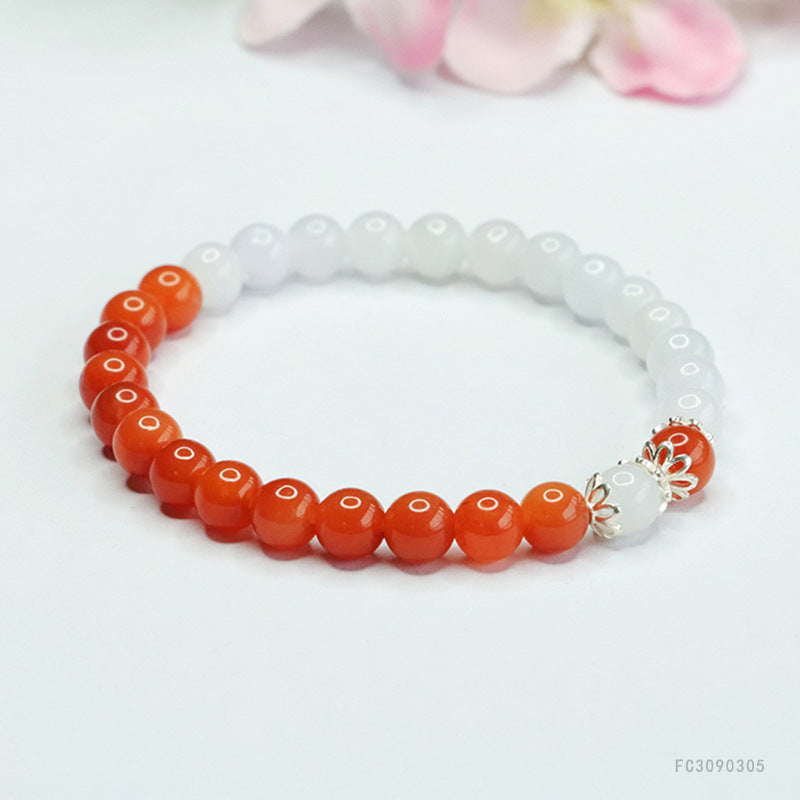 Jadeite Round Bead & Golden Silk Jade 6 mm Beaded Bracelet