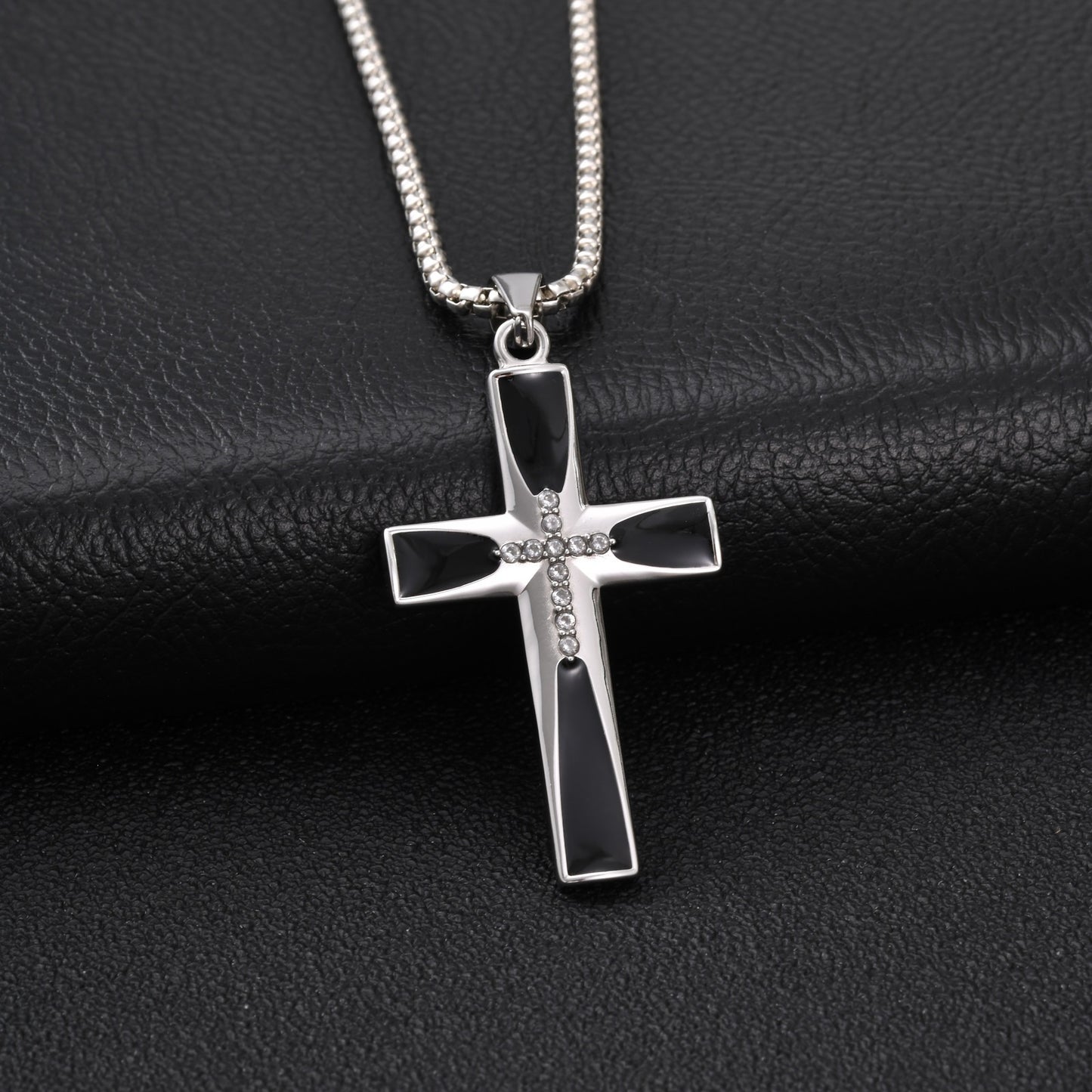Stainless Steel Acrylic Zircon Cross Men's Pendant Necklace