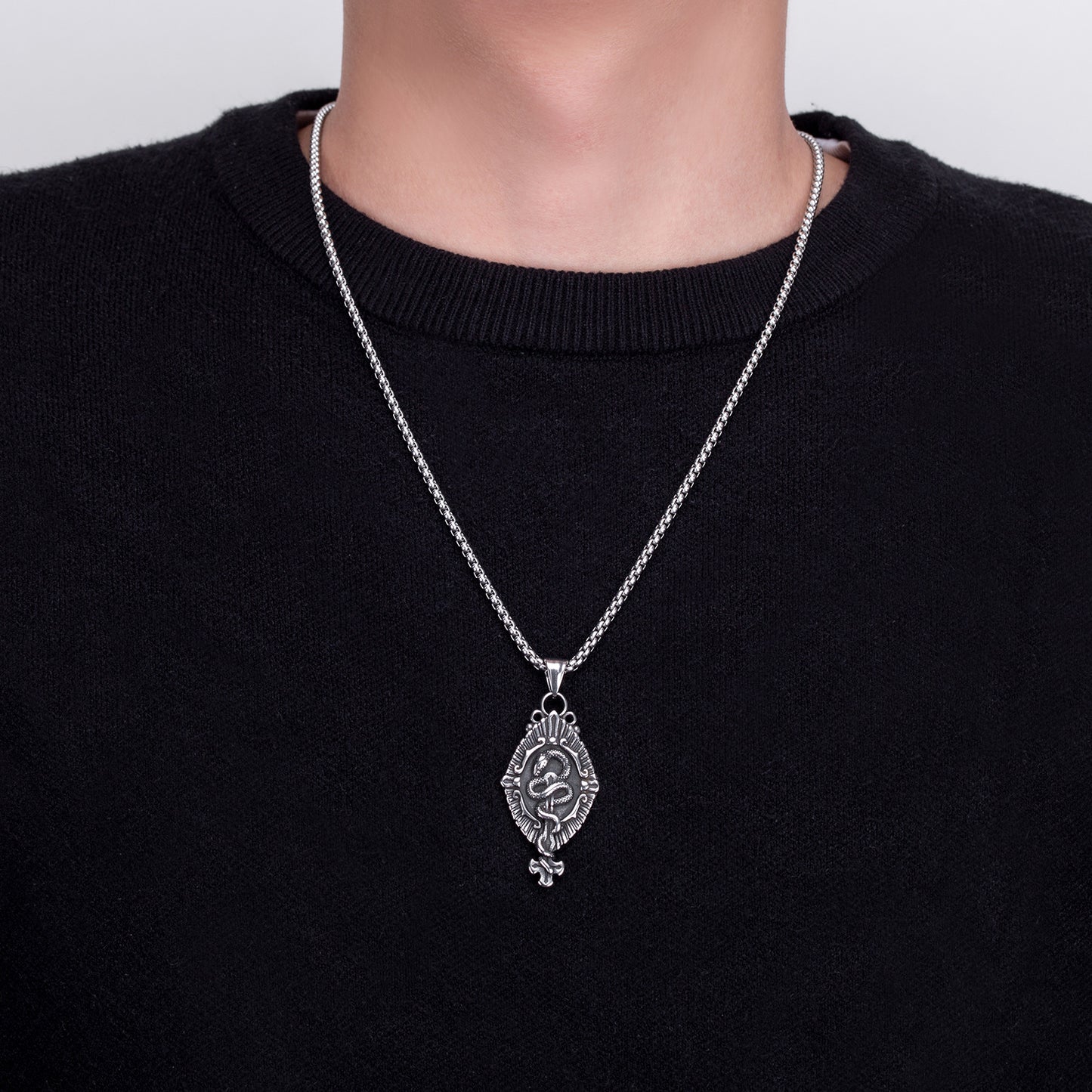 Steel Necklace – Vintage Oxidized Black Snake Pendant For Men Everyday Wear Statement Accessory