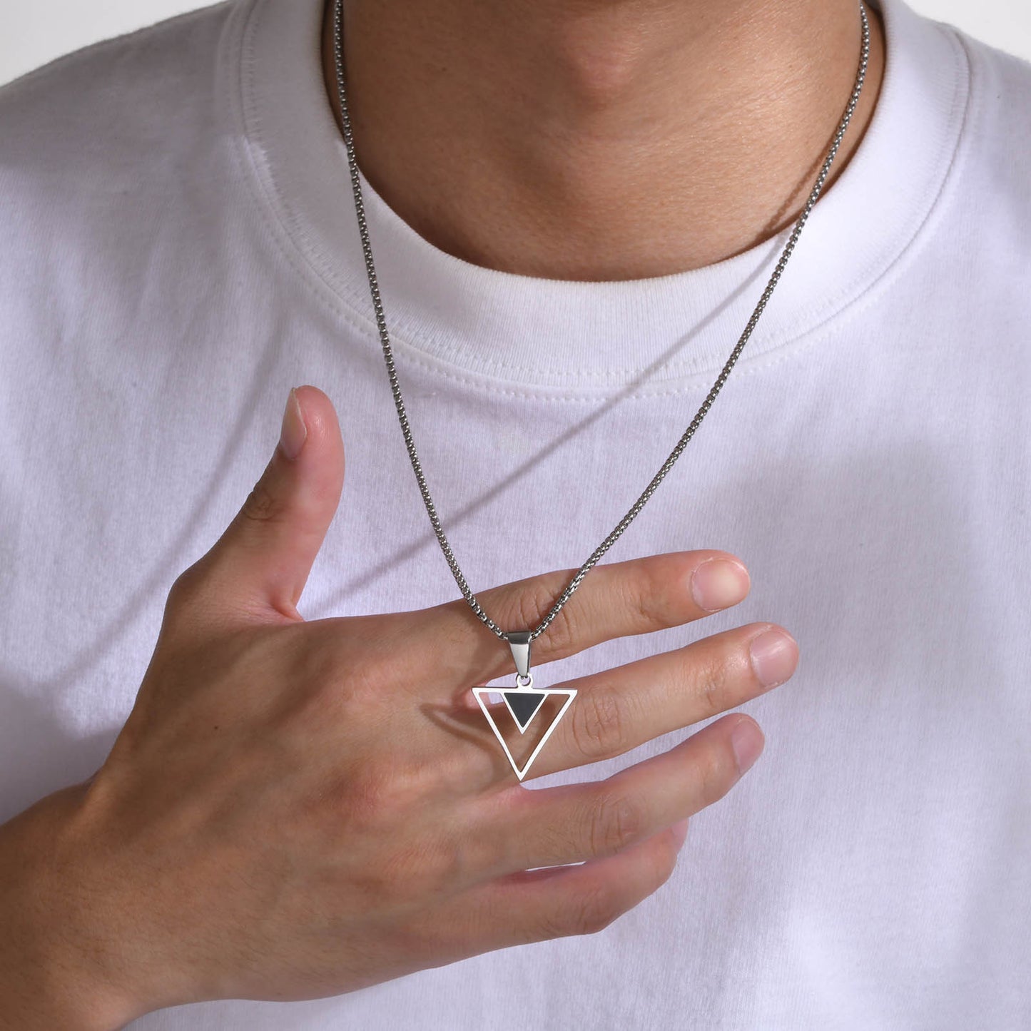 Stainless Steel Triangle Geometric Smear Oil Pendant Necklace