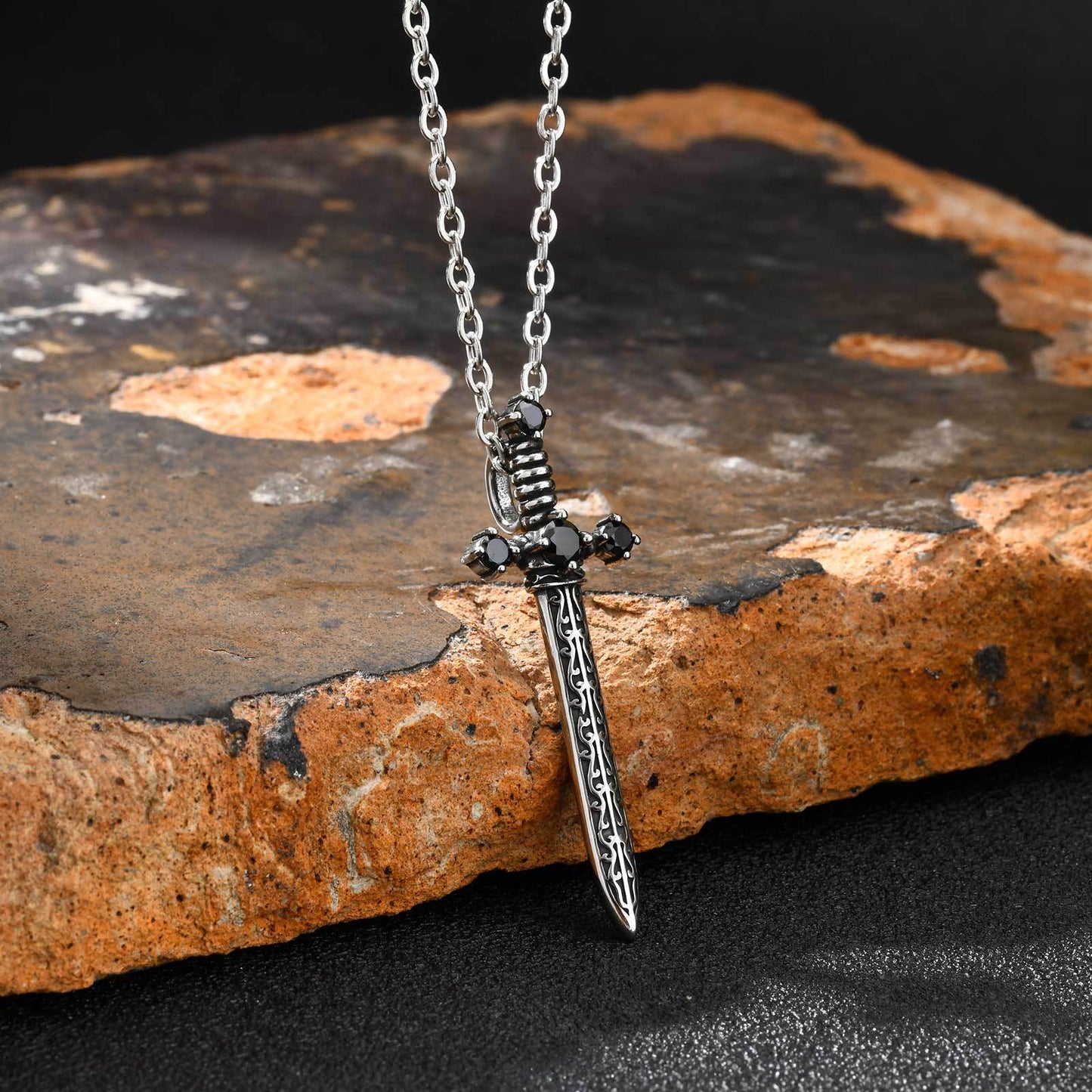 Planderful Black Zircon Sword Pendant Stainless Steel Men