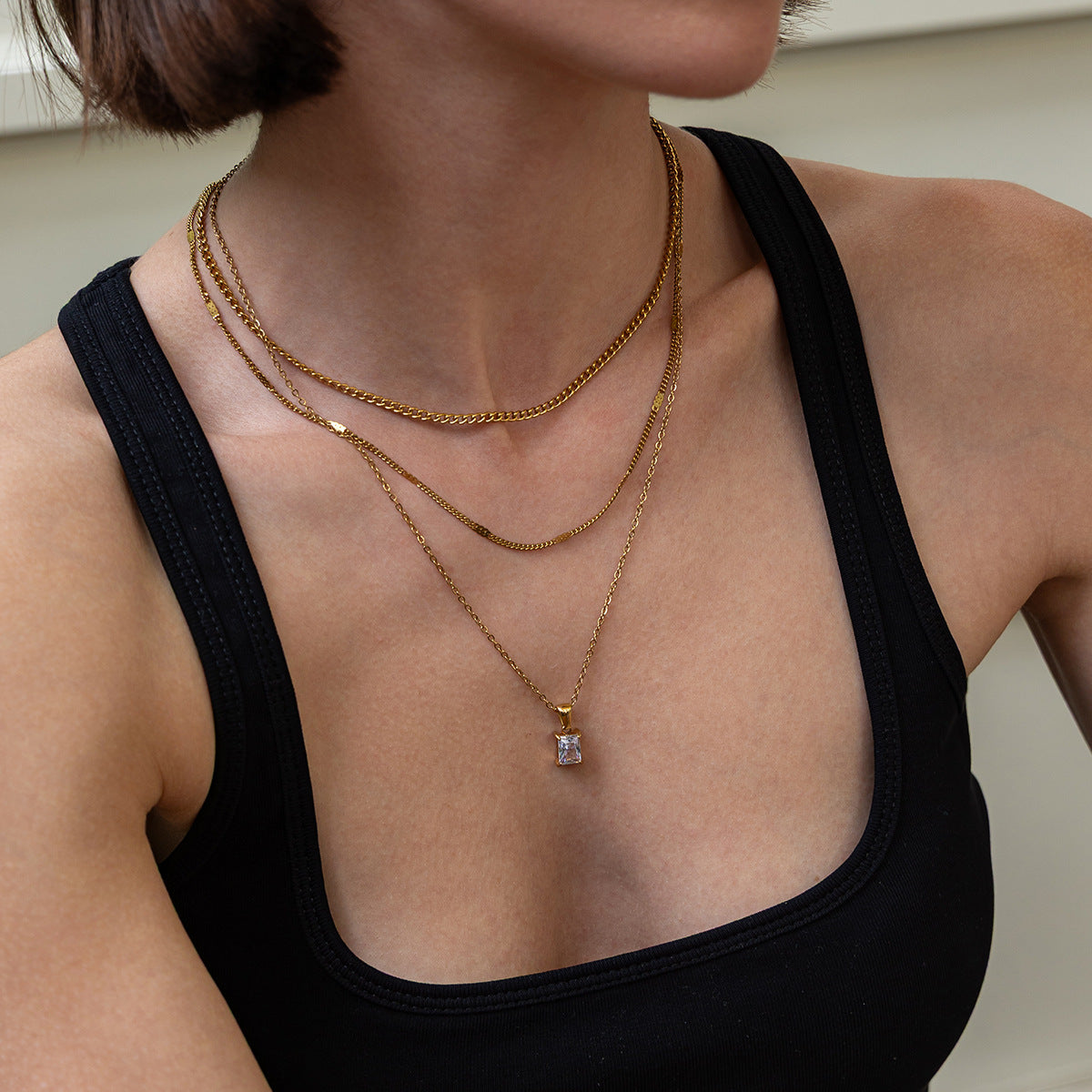 Europe And The United States Stacked Stainless Steel Snake Bone Chain Necklace