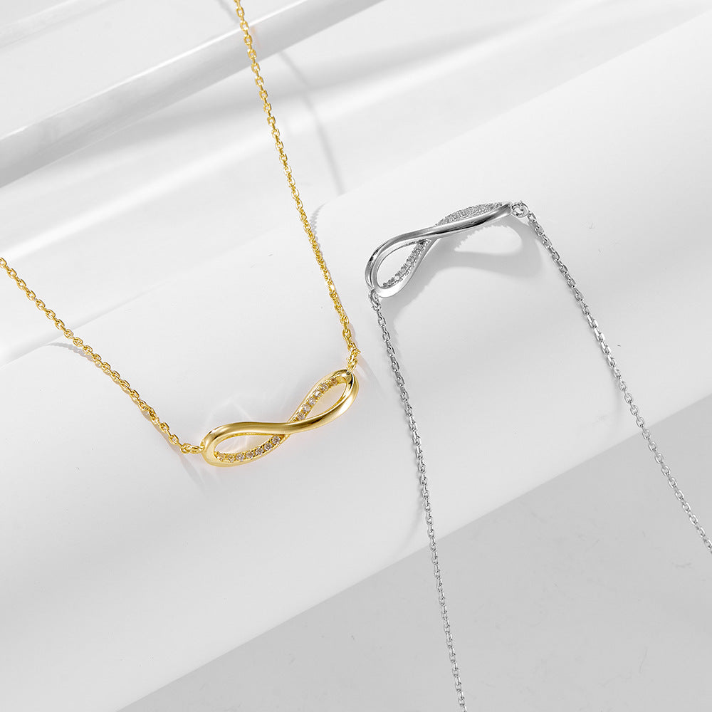 S925 Silver Inlaid Zircon Mobius Ring Pendant Necklace Sense Necklace