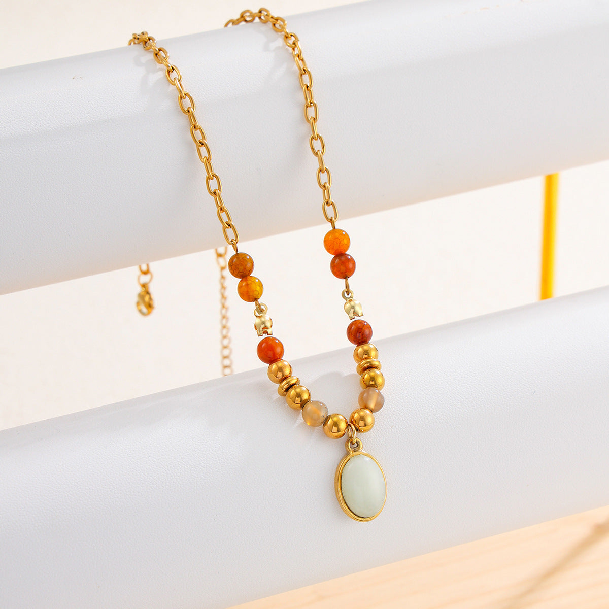 Vacation Gravel Pendant Beaded Collarbone Chain Retro Colored Gemstone Stainless Steel Neck Necklace