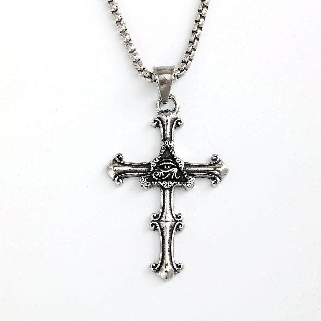 Vintage Eye of Horus Cross Stainless Steel Pendant Necklace