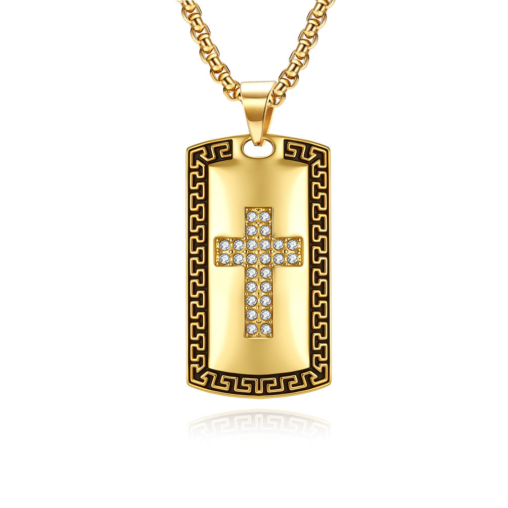 Planderful Cross Necklace For Men Titanium Steel Great Wall Pattern Bold Army Style Niche Personality Pendant