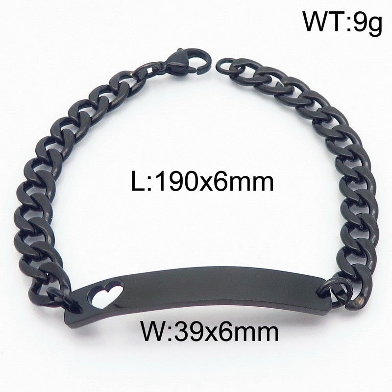 Love Curved Bar Neutral Style Bracelet Layered Cuban Chain Heart-Shaped Titanium Steel