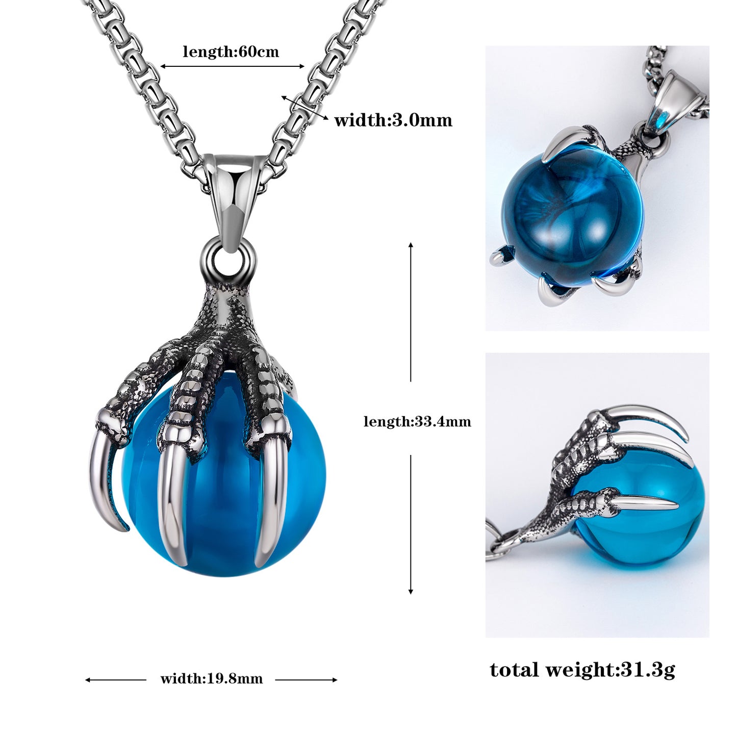 Stainless Steel Necklace – Statement Dragon Claw Pendant For Men Everyday Casual Wear
