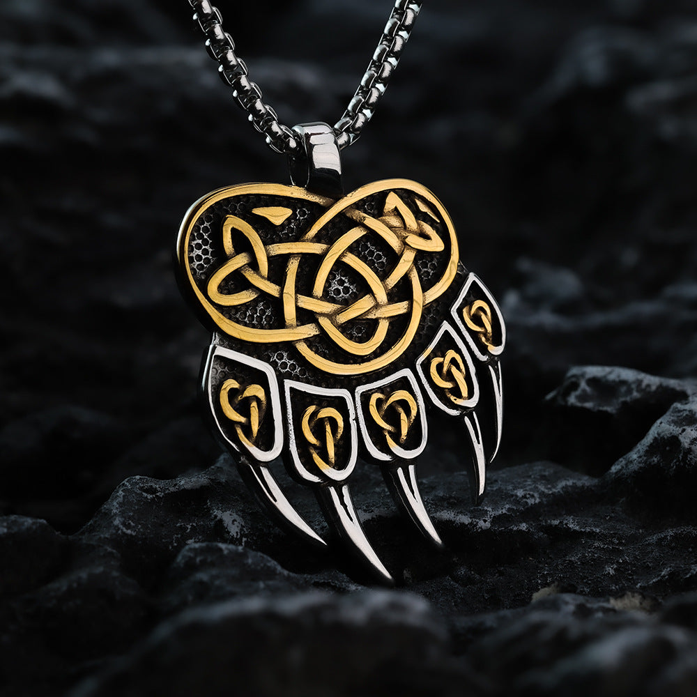 Planderful Shop Viking Celtic Knot Bear Claw Pendant Titanium Steel For Men Double Sided Necklace