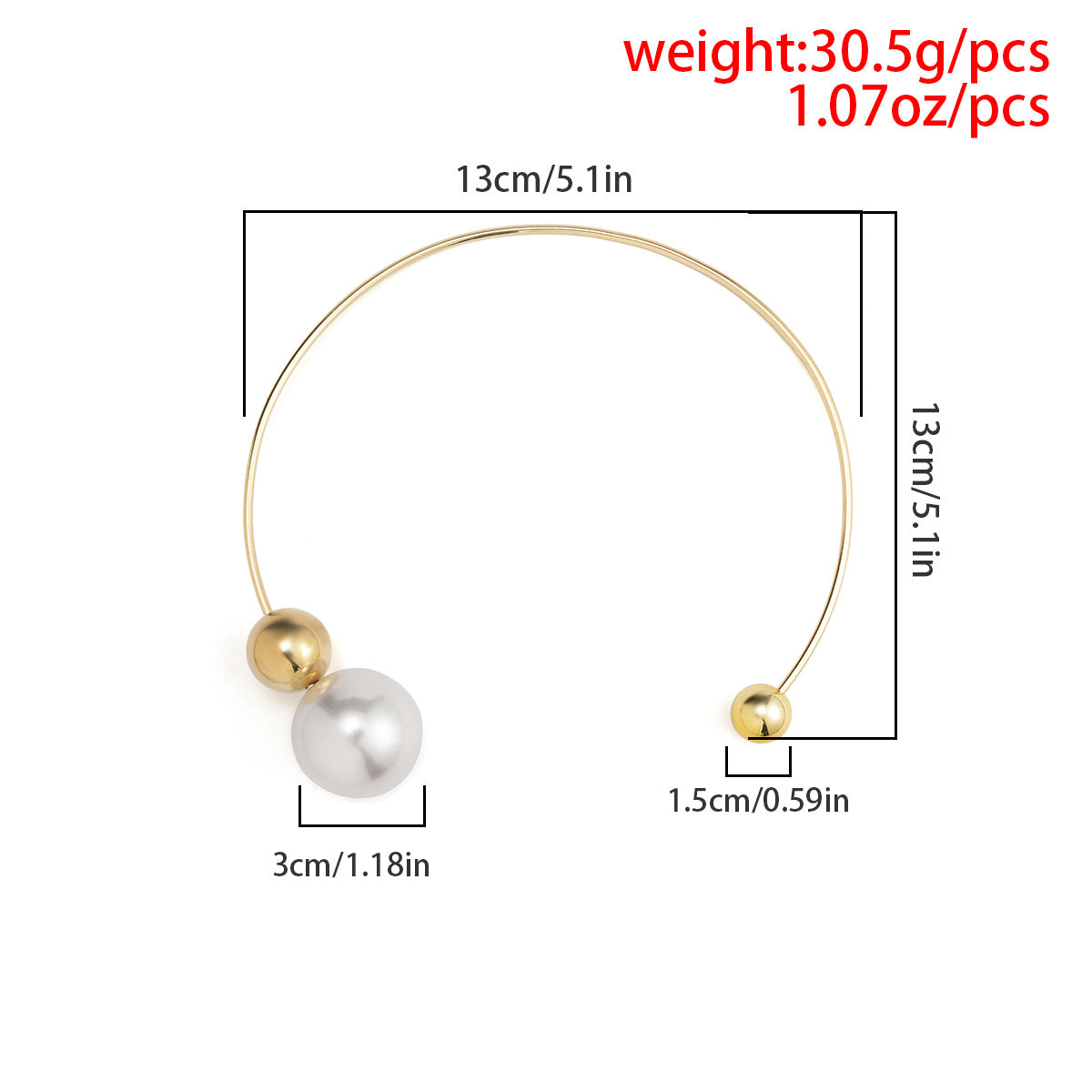 Metal Ring Collar Asymmetric Imitation Pearl Bead Necklace