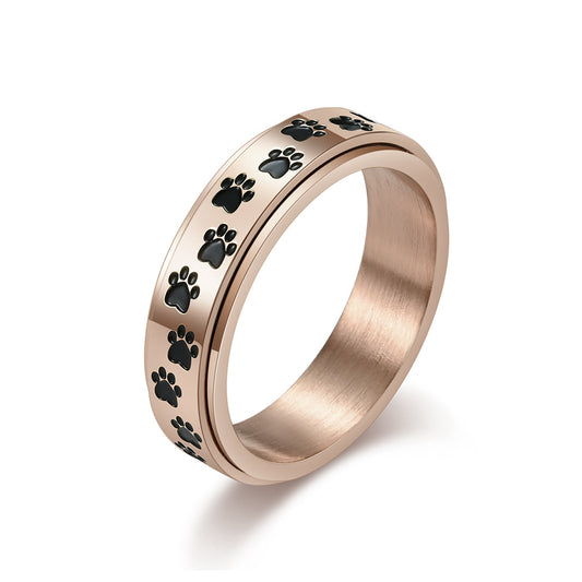 Steel Ring – Dainty Rotatable Puppy Palm Print INS Style
