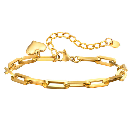 Stainless Steel Small Square Chain Heart-Shaped Gold Bracelet Women