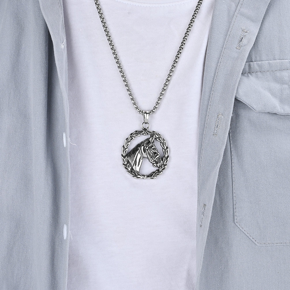 Planderful Stainless Steel Horse Head Pendant Personalized Unisex Punk Necklace For Men Women