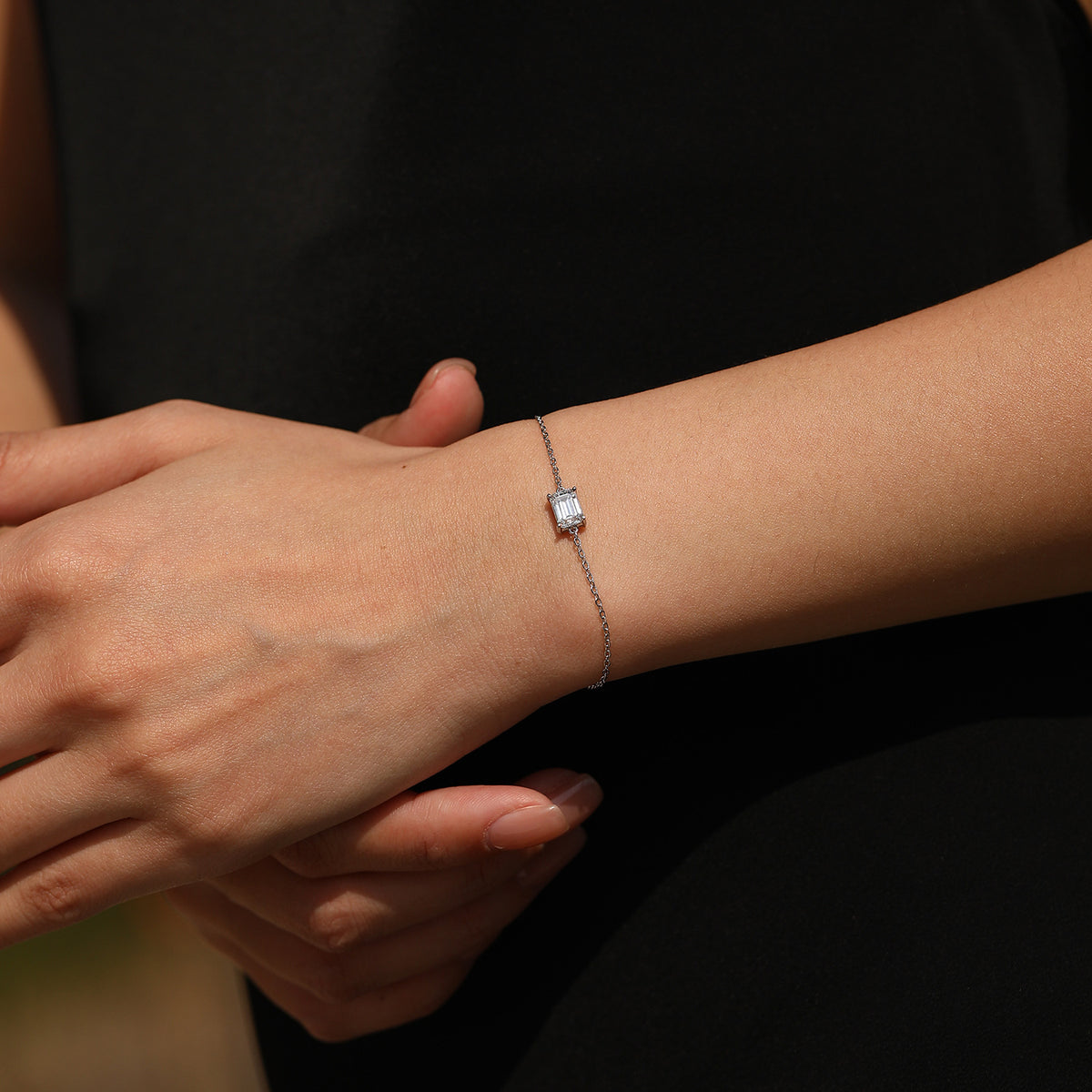 925 Sterling Silver Emerald-Cut Moissanite Bracelet