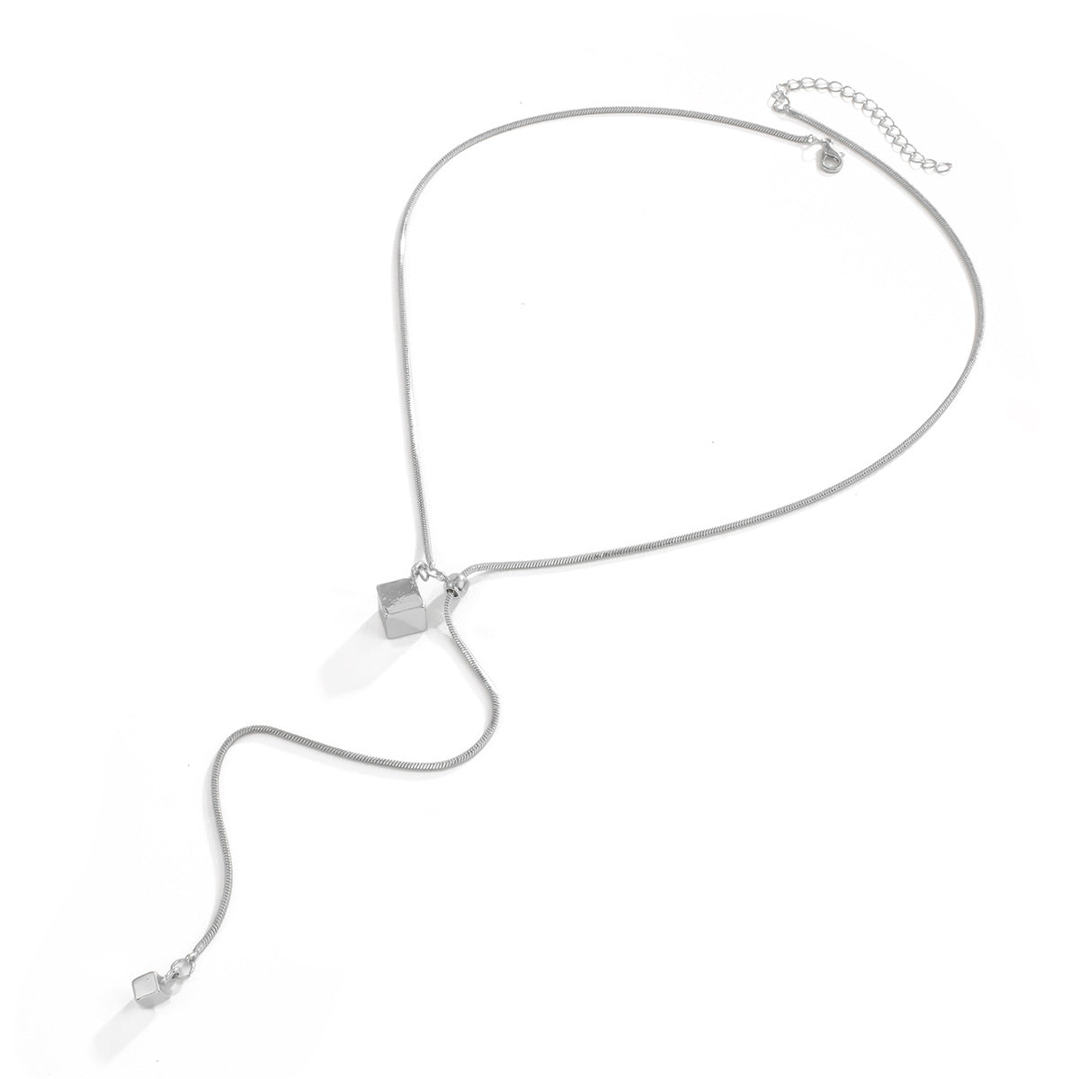 Y-Shaped Stainless Steel Snake Bone Chain Y2k Square Pearl Necklace