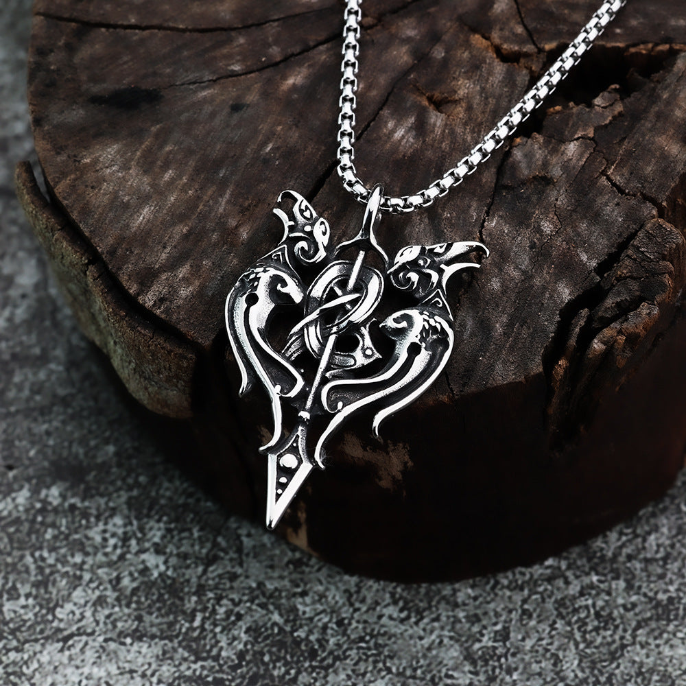 Planderful Gothic Titanium Necklace Unisex Gemini Spear Pendant Durable Jewelry for Men and Women