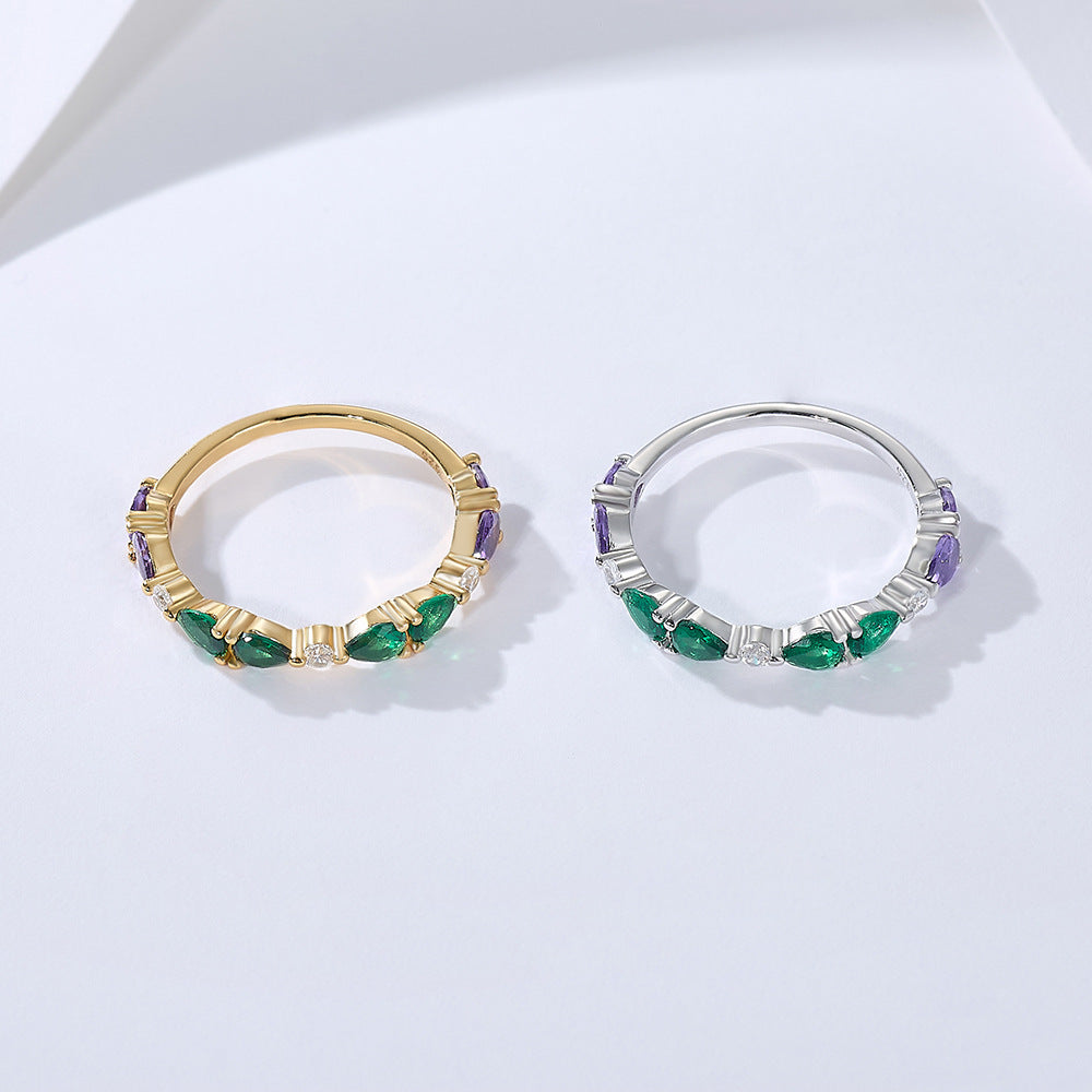 925 Sterling Silver Creative Color Water Drop Zircon Ring Jewelry