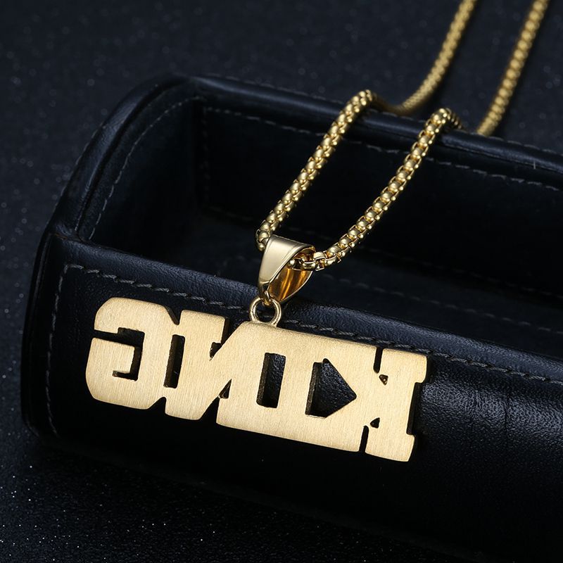 Planderful Hip Hop Jewelry King Pendant Necklace Gold Plated Zircon Titanium Steel For Urban Style Enthusiasts