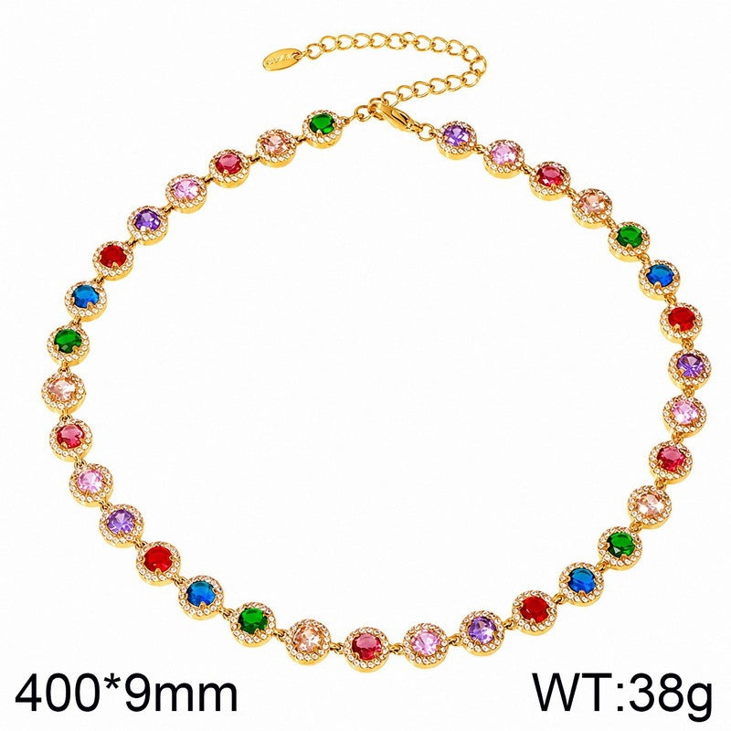 Light Color Zircon Ball Necklace, Court Style, Collarbone Chain, Stainless
