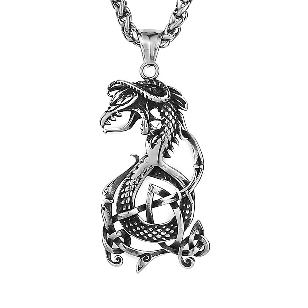 1. Planderful Stainless Steel Viking Dragon Necklace For Men Retro Knot Pendant Gift Idea
