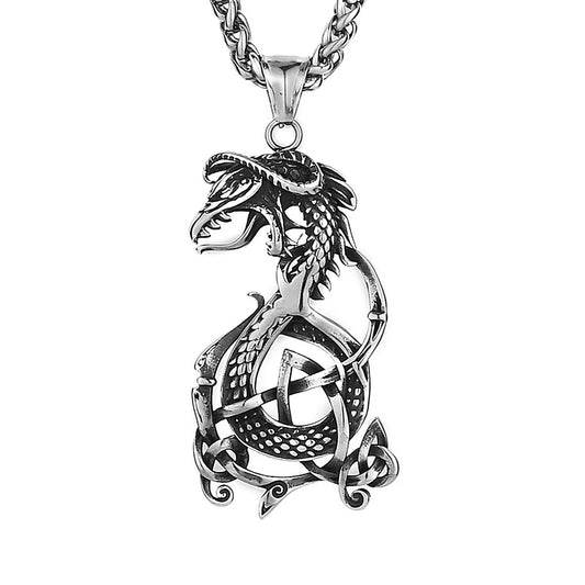1. Planderful Stainless Steel Viking Dragon Necklace For Men Retro Knot Pendant Gift Idea
