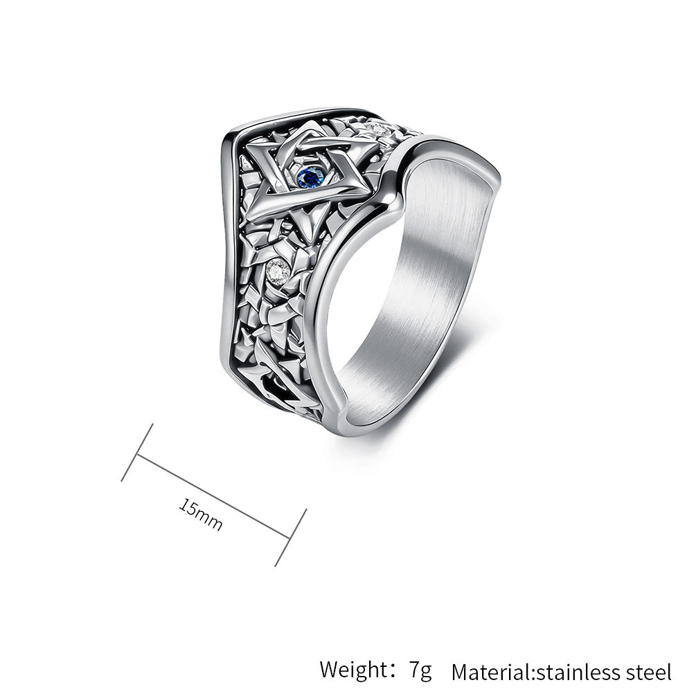 Planderful Hexagram Blue Zircon Ring For Men And Unisex Stainless Steel Protection Everyday Genie