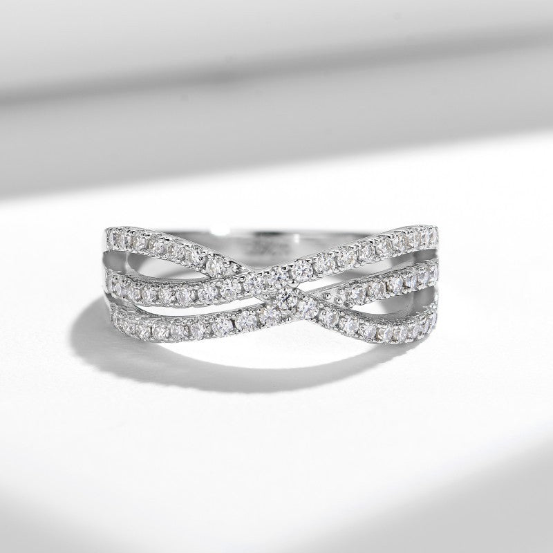 Cross Hollow Design Full Moissanite 925 Silver Plated 18k Platinum Ring for Girls