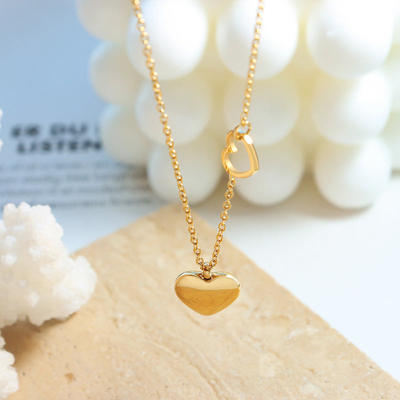Peach Heart Double Necklace - Elegant 18K Gold Plated Titanium Steel Chain