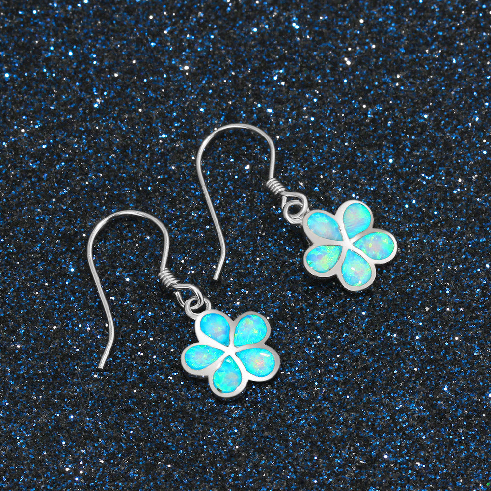 Planderful Jewelry Opal Earrings Sterling Silver Flower Pendant Design For Elegant Everyday Wear