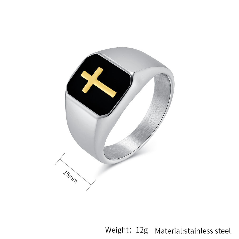 Steel Ring - Statement Punk Hip Hop Seal Cross Design Oil Drop Mens Fashion Ring Planderful