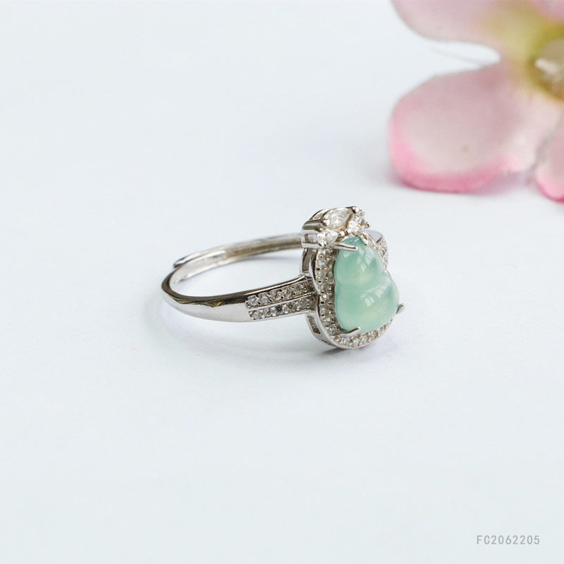 Icy Blue Jadeite Gourd 925 Silver Ring