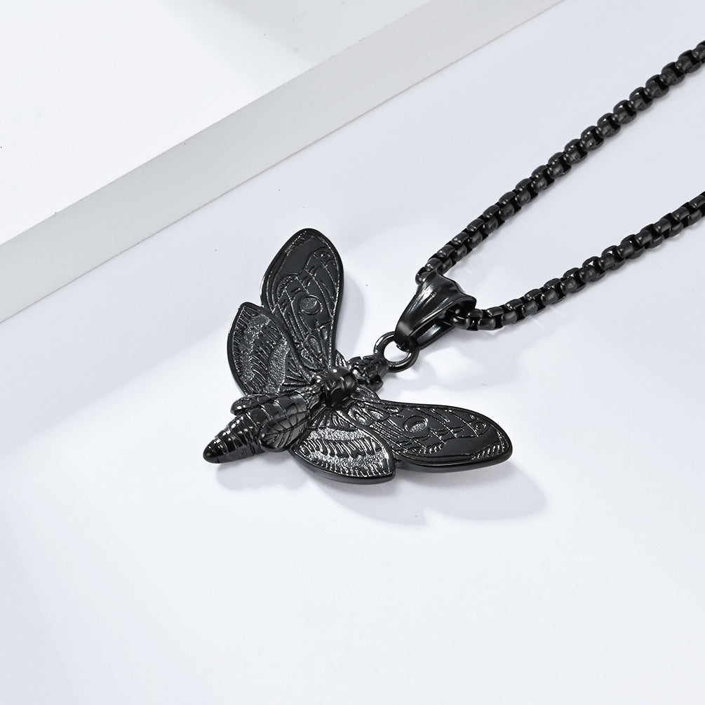 Planderful Punk Butterfly Skull Necklace Titanium Steel Dark Edgy Pendant For Gothic Fashion Lovers