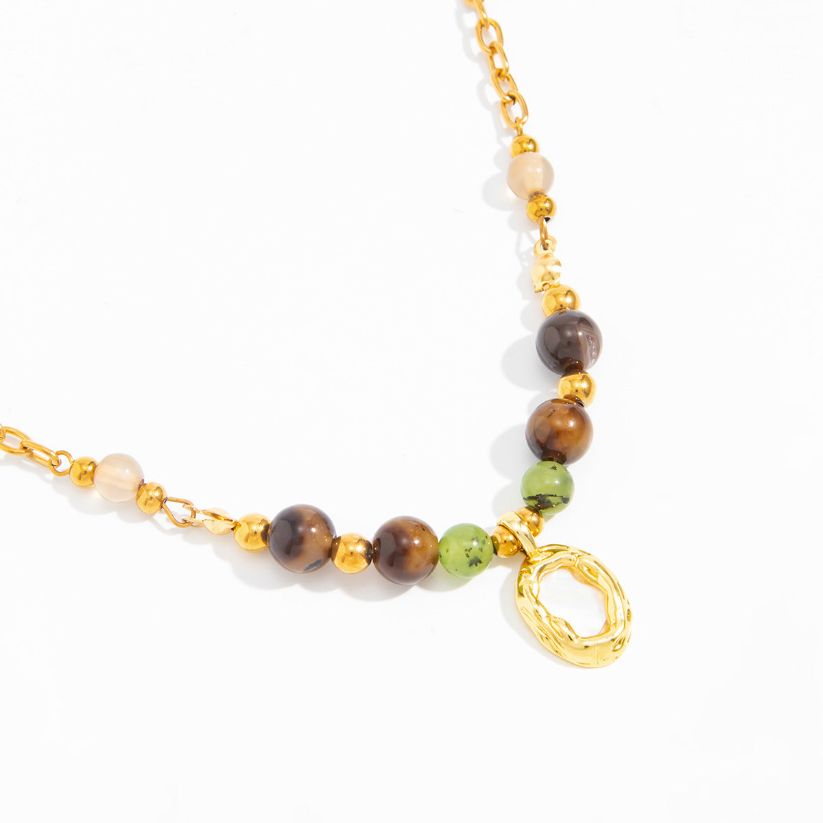Vacation Gravel Pendant Beaded Collarbone Chain Retro Colored Gemstone Stainless Steel Neck Necklace