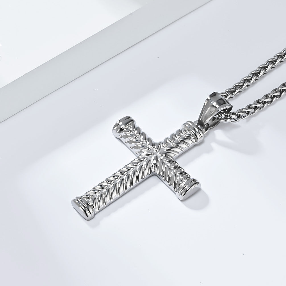European And American Classic Titanium Steel 18K Gold Cross Necklace For Men