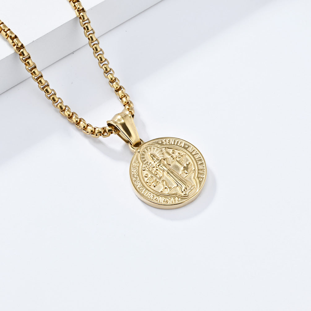 Cross-Border E-Commerce Saint Benedict Exorcist Coin Pendant Necklace