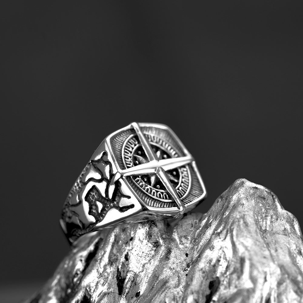 European And American Retro Jewelry Stainless Steel Men's Ring Hip-Hop Style Compass Ring