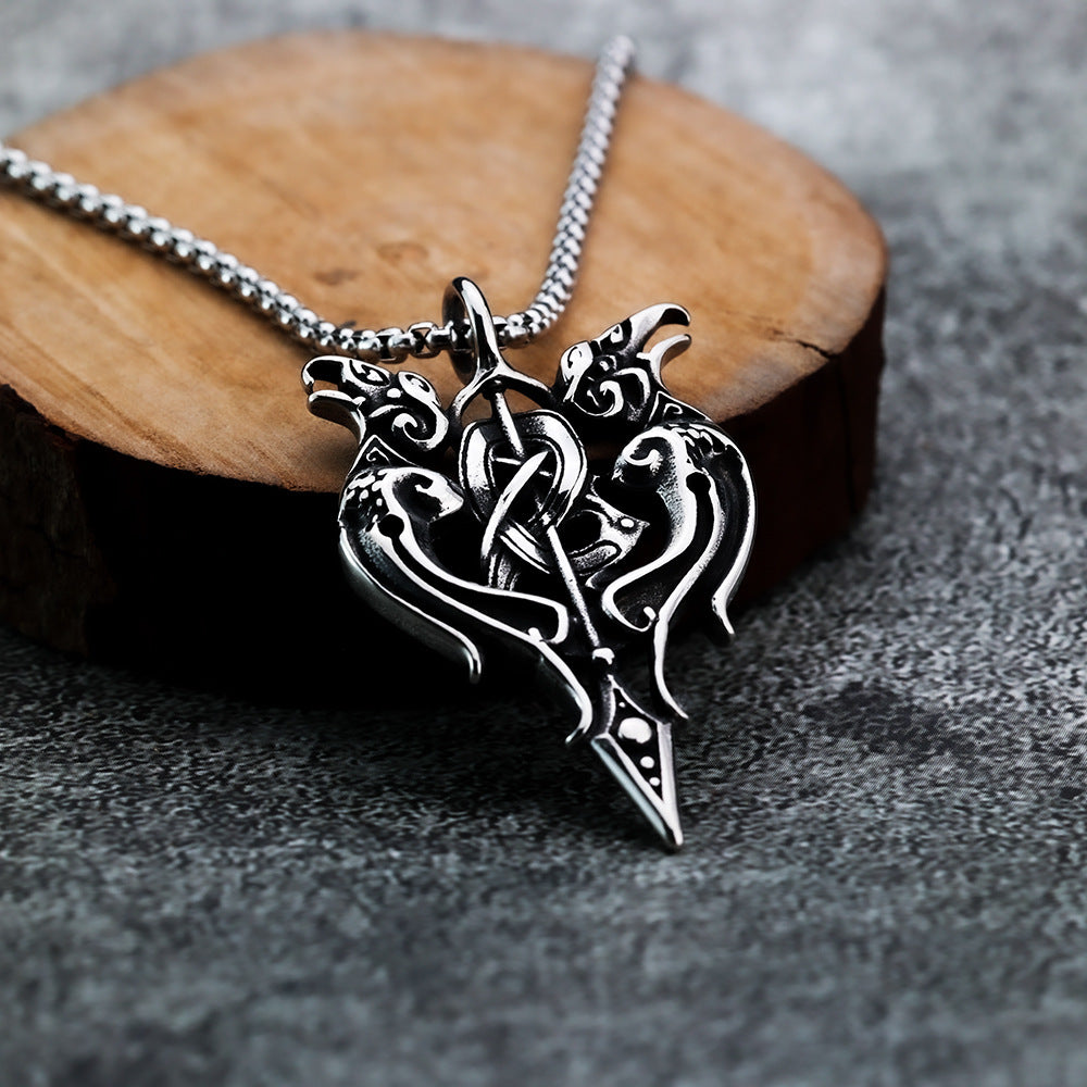 Planderful Gothic Titanium Necklace Unisex Gemini Spear Pendant Durable Jewelry for Men and Women