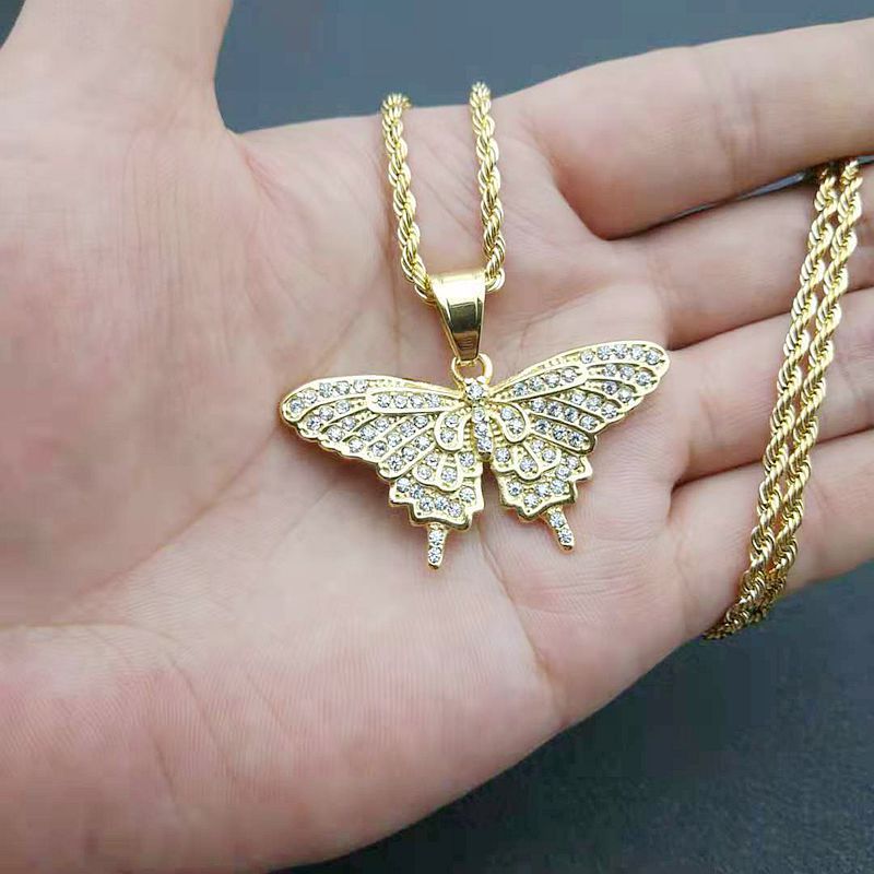 Rhinestone Necklace - Elegant Butterfly Pendant