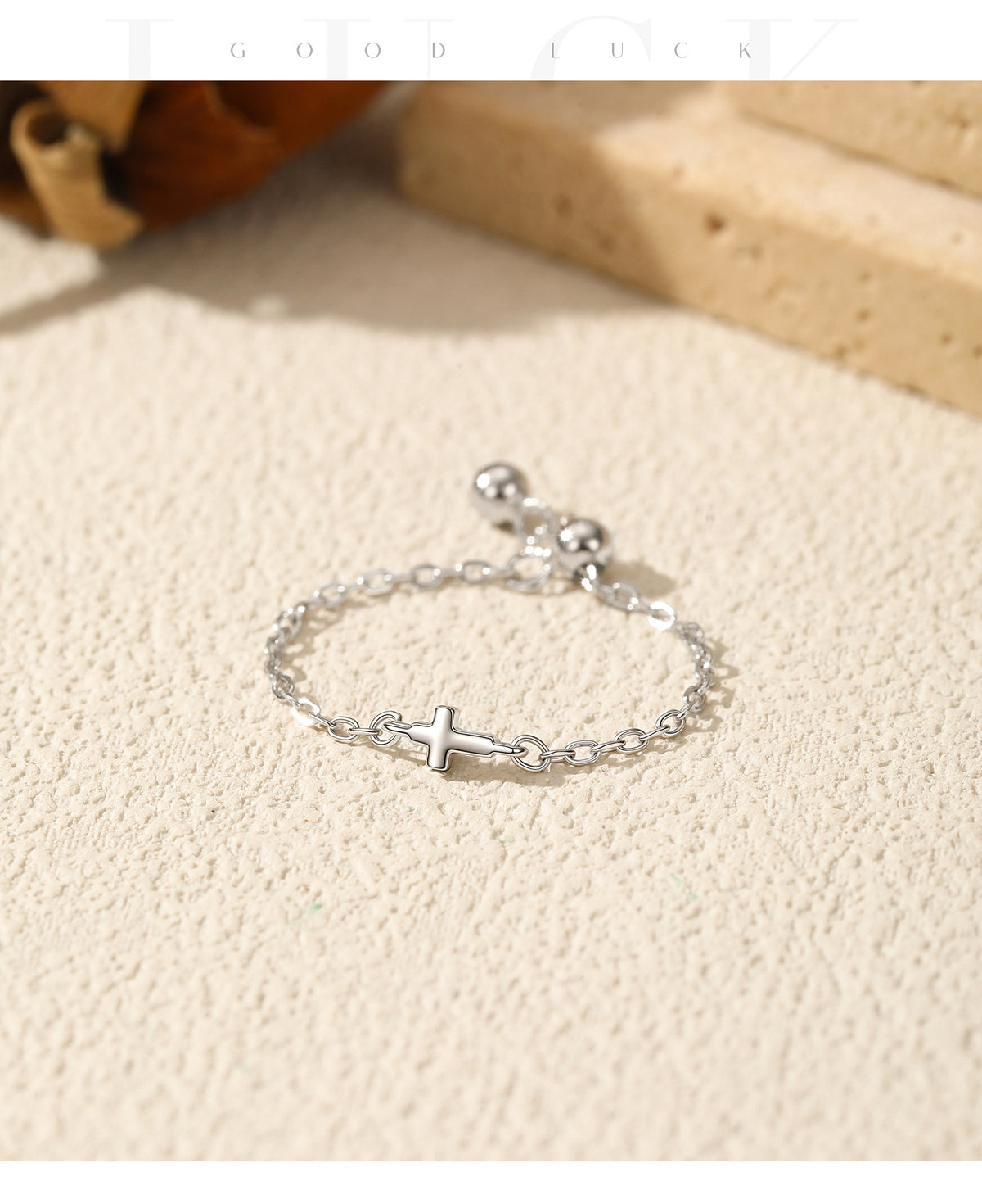 925 Sterling Silver Cross Chain Round Ring
