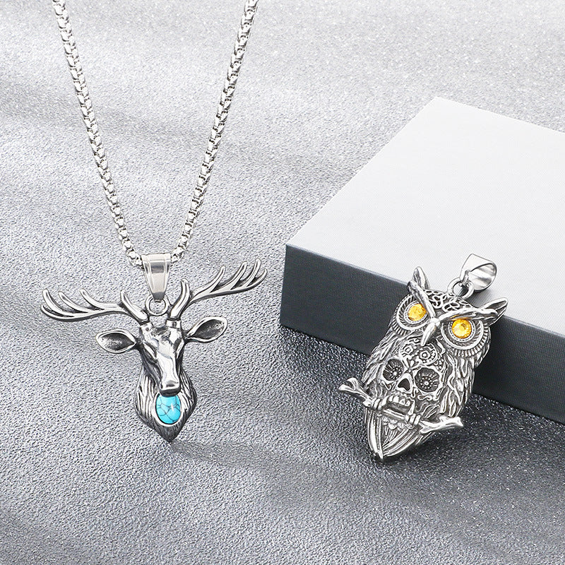 Animal Elk Cobra Dinosaur, Halloween Spider Horns Skull Titanium Steel Men's Pendant Necklace