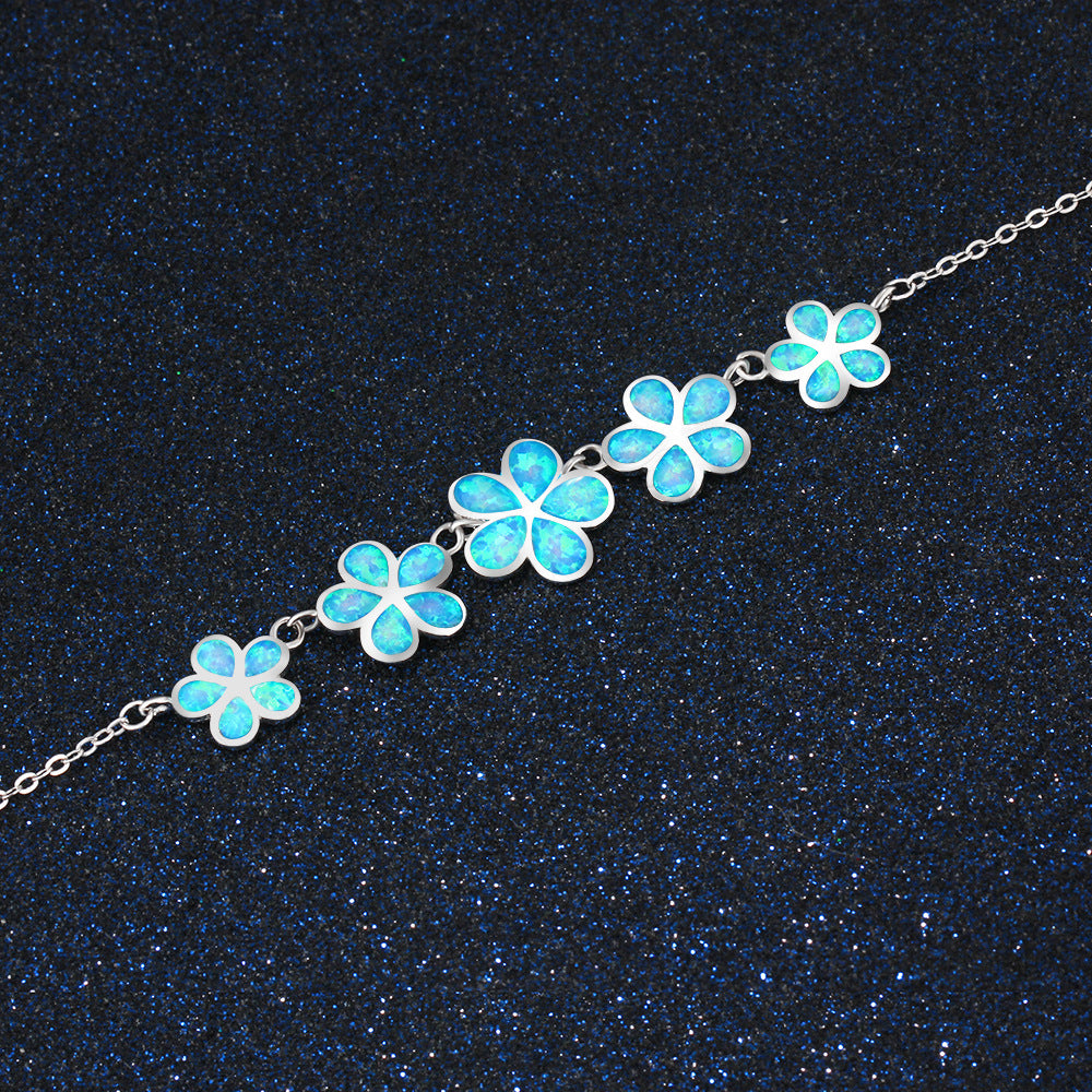 Planderful Jewelry Blue Opal Plum Blossom Necklace