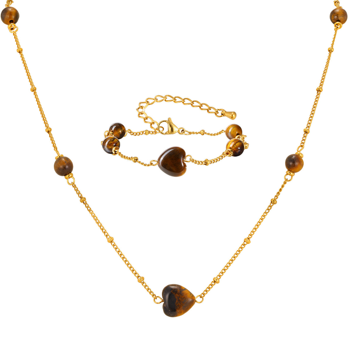 Heart Tiger's Eye Stainless Steel Bracelet