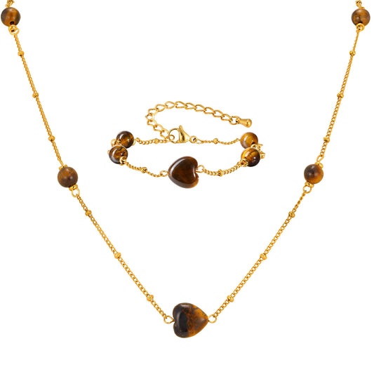 Heart Tiger's Eye Stainless Steel Bracelet