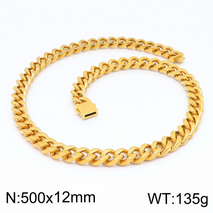 Stainless Steel Cuban Chain Bracelet, Rock Street Men's Vacuum Plated Four-Sided Grinding Square Necklace