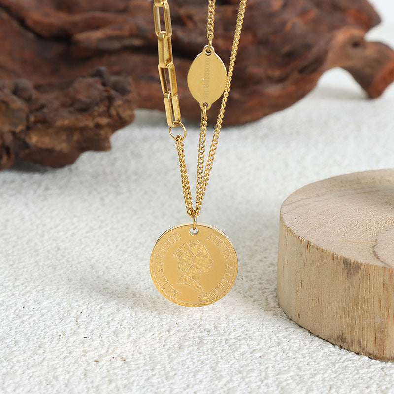 Stylish Geometric Titanium Steel Necklace with Double-Layer Design