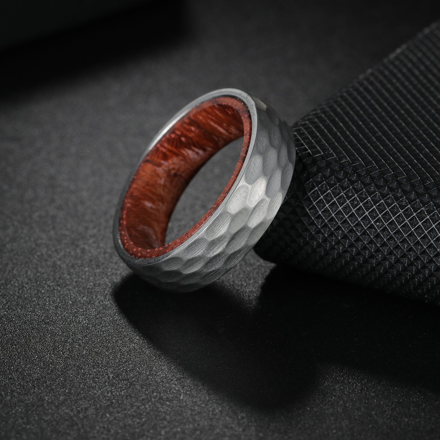 Planderful Everyday Genie Premium Couple Rings Titanium Hammered Outer Ring Solid Wood Inlay Unisex Wedding Band