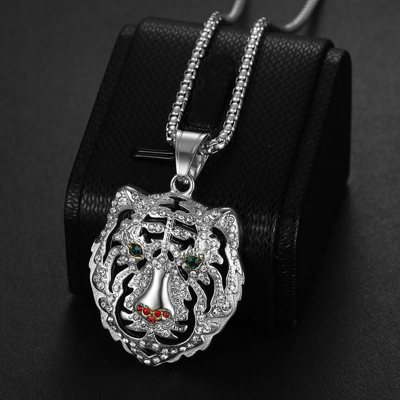 Rhinestone Necklace - Statement Tiger Head Pendant