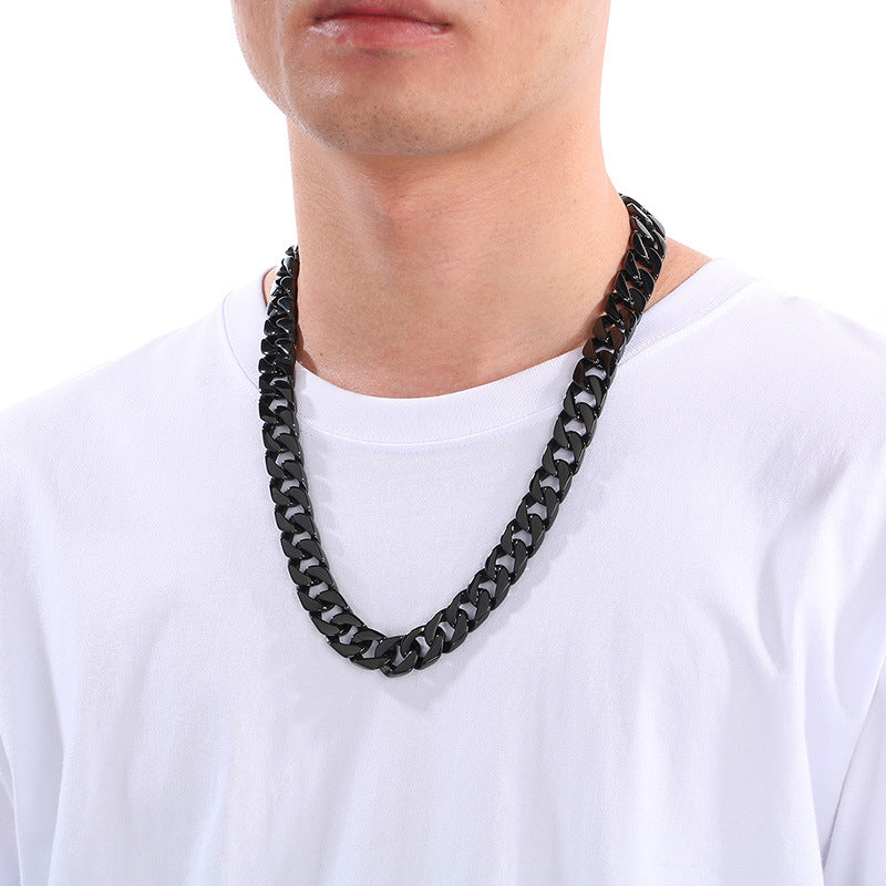 Planderful 15mm Titanium Cuban Chain Necklace For Men