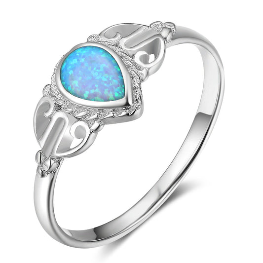 Planderful Jewelry Opal Ring Sterling Silver Zircon Accents For Elegant Everyday Wear Size 6 to 8