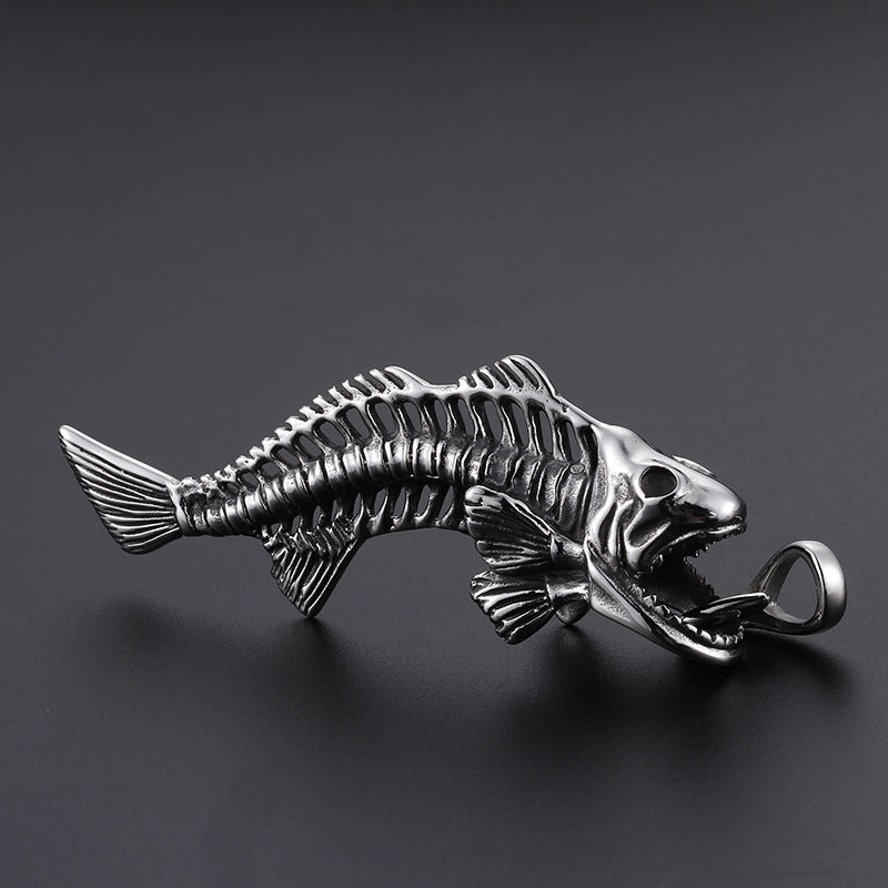 Exaggerated Shark Bone Pendant: Bold European-American Men's Jewelry in Titanium Steel